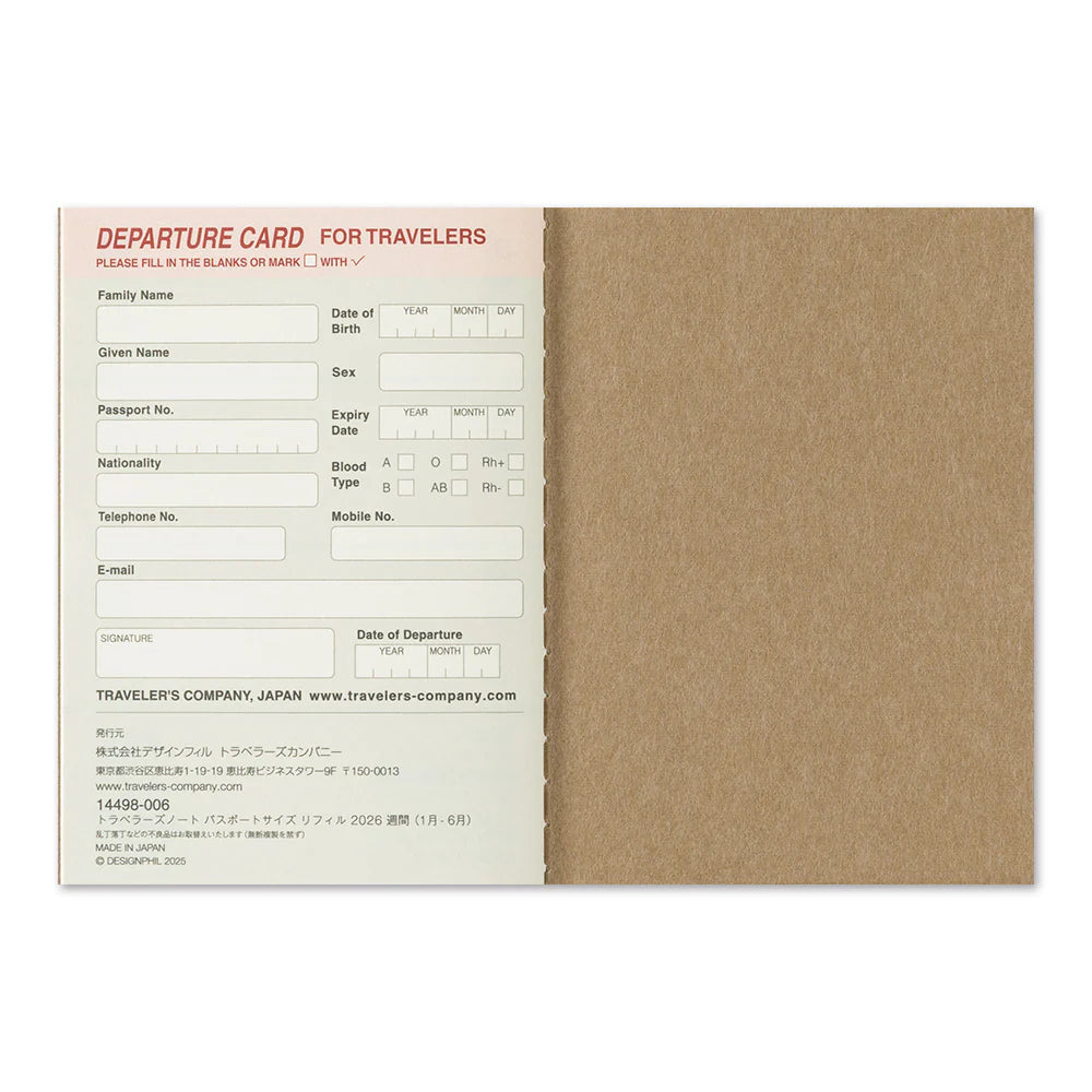 TRAVELER'S Notebook Refill 2026 Weekly (Passport Size)