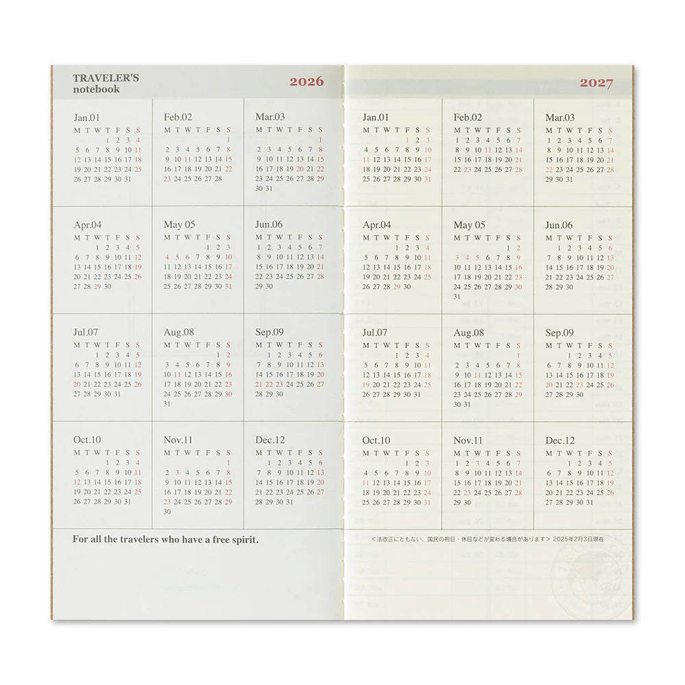 TRAVELER'S Notebook Refill 2026 Weekly Vertical (Regular Size)