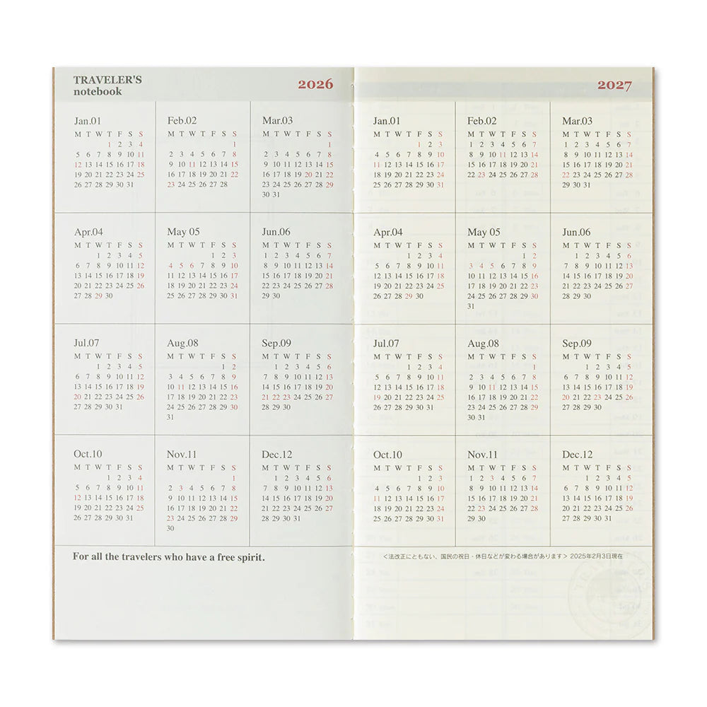 TRAVELER'S Notebook Refill 2026 Weekly + Memo (Regular Size)