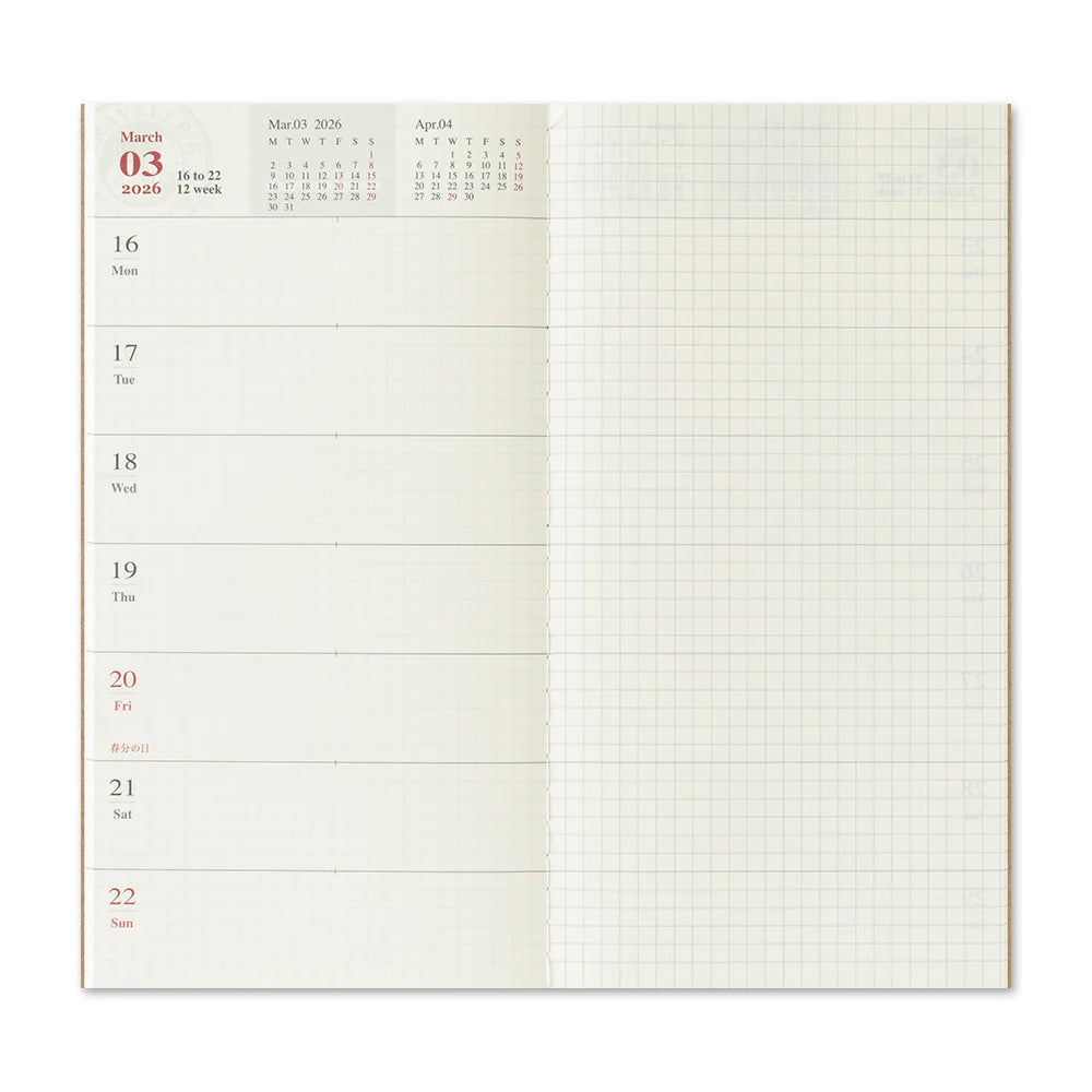 TRAVELER'S Notebook Refill 2026 Weekly + Memo (Regular Size)