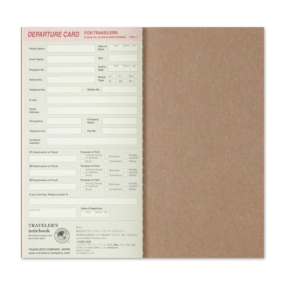 TRAVELER'S Notebook Refill 2026 Weekly + Memo (Regular Size)