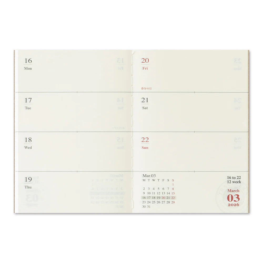 TRAVELER'S Notebook Refill 2026 Weekly (Passport Size)